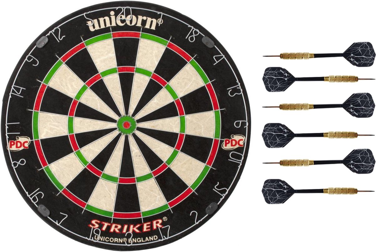 Dartbord met 3 Dartpijlen en gratis ophangsysteem | Unicorn professional darts | Striker | Dartstandaard niet nodig